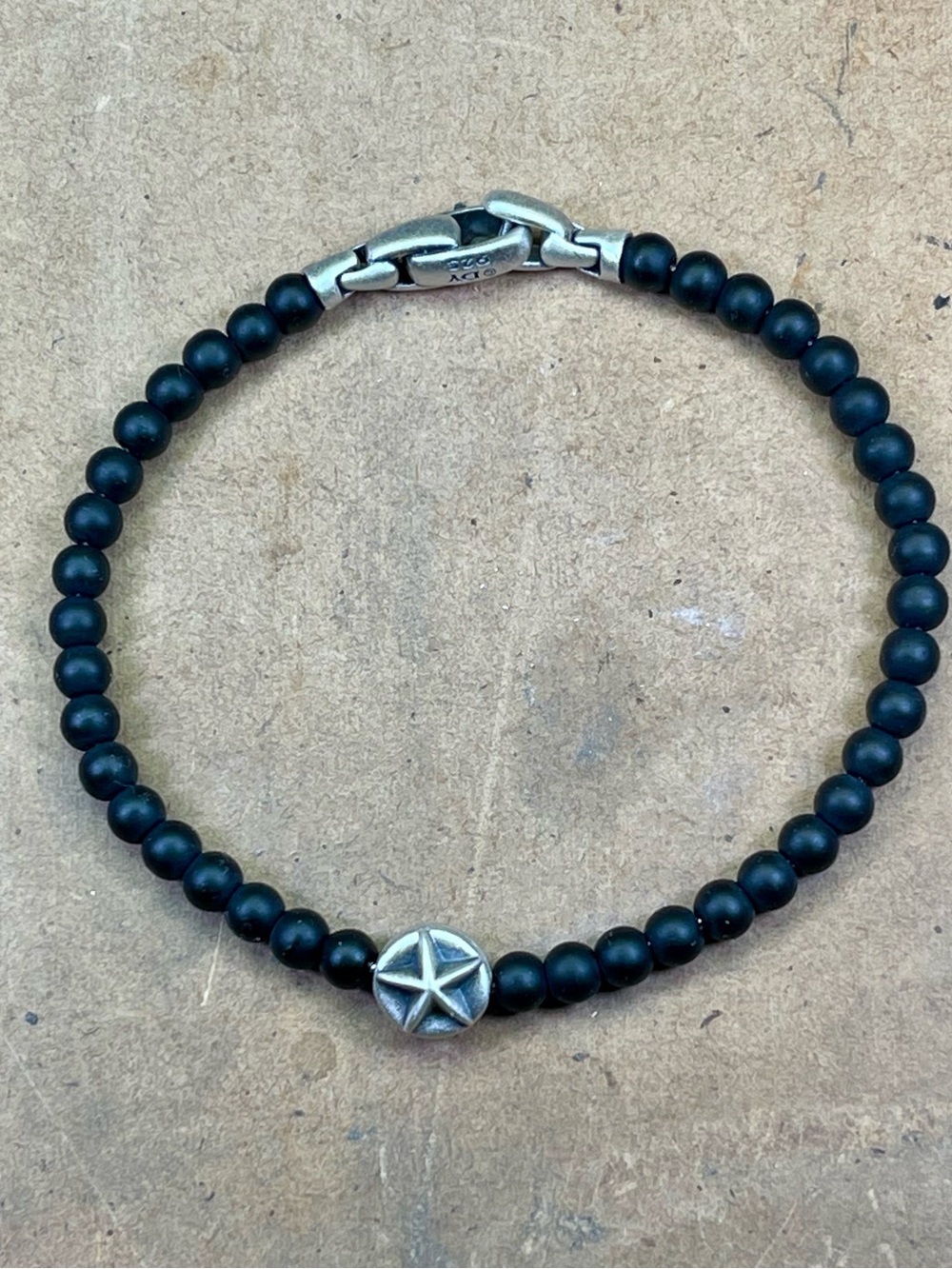 David Yurman Black Bead Bracelet with Silver Star Accent